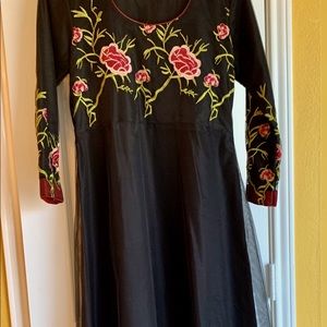 Black embroidered long dress